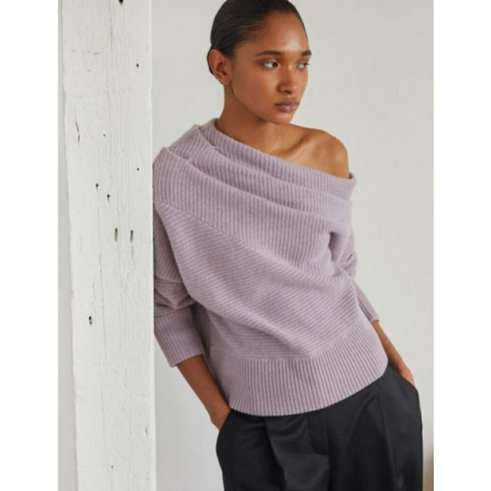 💕NAADAM💕 Asymmetrical Draped Sweater Wool Cashmere Heathered Purple Small NWT